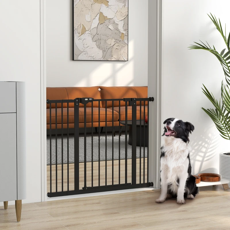 PawHut Barrera de Seguridad para Perros 74-100 cm con Extensiones Montaje a Presión y Doble Bloqueo Negro