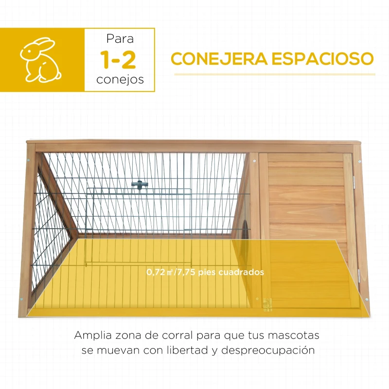 PawHut Jaula para Conejos 116x62,2x52,5 cm en Forma de Triangular con Puertas y Rejilla Metálica Madera Natural