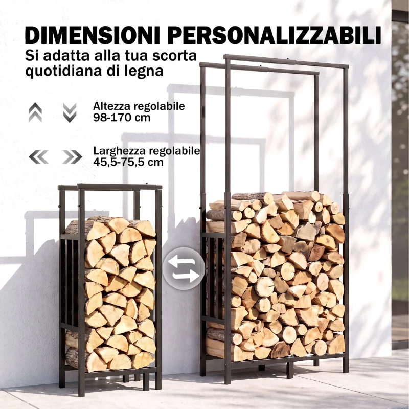 Outsunny Portalegna per Interni ed Esterni con Larghezza e Altezza Regolabili, Base Rialzata, in Acciaio, Nero