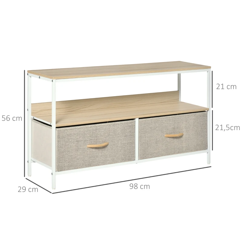 HOMCOM Mueble de TV con Estante y 2 Cajones de Tela Plegables para Televisores hasta 47 Pulgadas Largo de 98 cm Natural y Gris