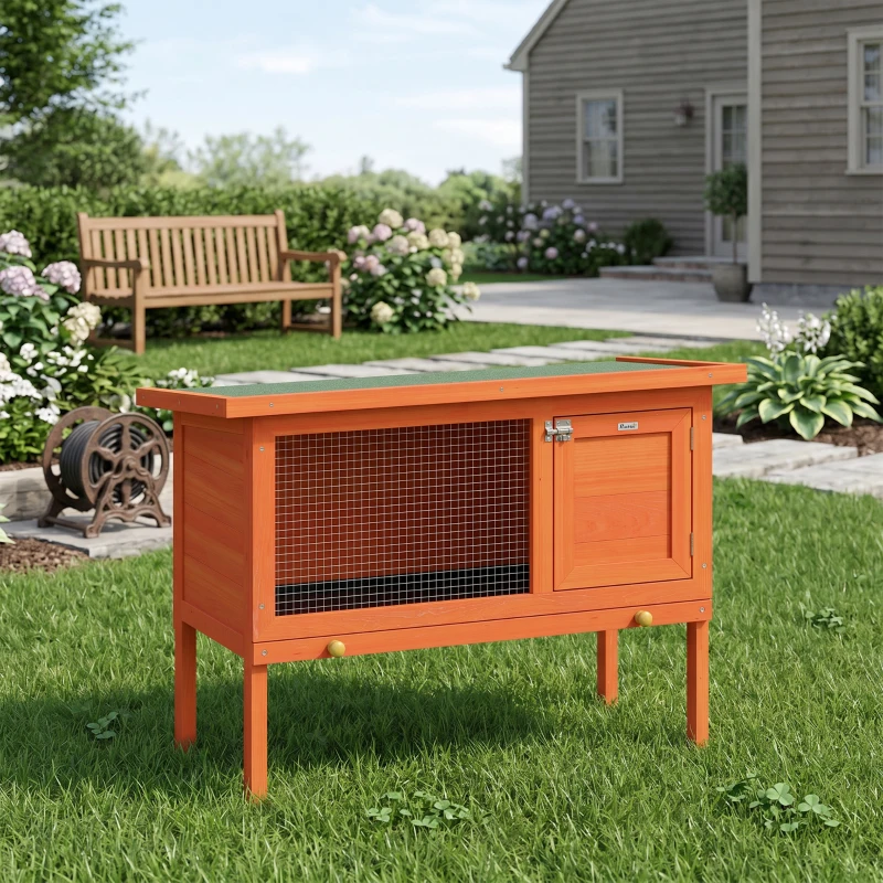 PawHut Wooden Rabbit Hutch, Guinea Pig Hutch with Asphalt Roof, Outdoor Elevated Bunny House for Rabbits, Chinchillas
