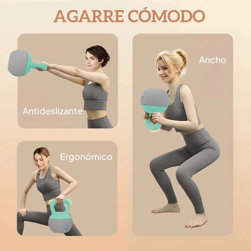 SPORTNOW Pesa Rusa 12 kg Kettlebell Relleno de Arena Metálica Mango Antideslizante para Entreno en Casa 21x21x30 cm Verde y Gris