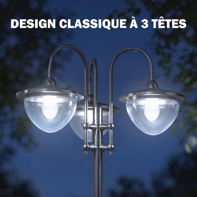 Outsunny Lampadaire de jardin luminaire extérieur solaire LED 3 têtes 150 Lm jardinière intégrée dim. 41,5L x 41,5l x 189H cm noir