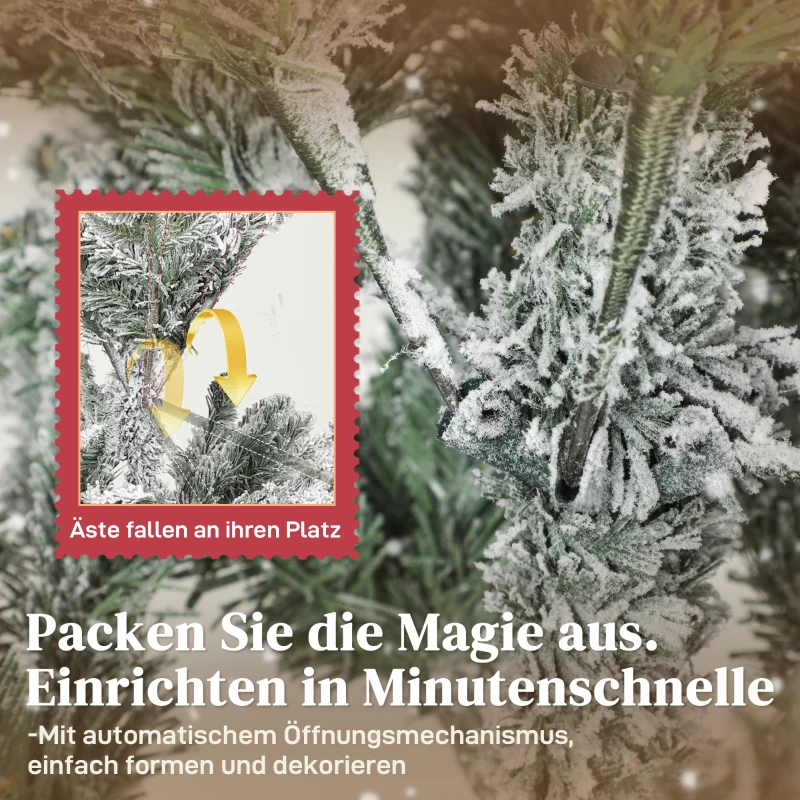 HOMCOM Künstlicher Weihnachtsbaum, 150cm Christbaum mit Schnee, 1162 Zweigen, klappbarem Metallständer