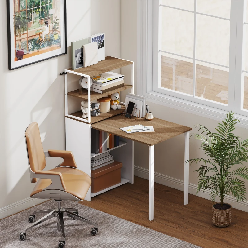 HOMCOM Schreibtisch Klappbar Küchentisch mit 4 Regal Computertisch Arbeitstisch Laptoptisch 105 x 60 x 127 cm Naturholz