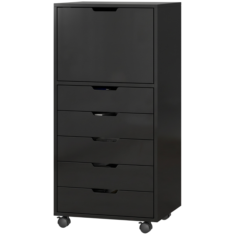 HOMCOM Mueble Archivador para Impresora con 5 Cajones y Ruedas 48x40x100 cm Negro