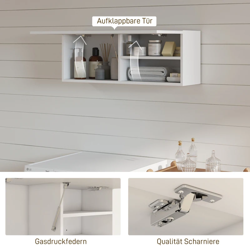 HOMCOM Badezimmerschrank Hängeschrank Wandschrank mit nach oben klappbarer Tür, Gasdruckfeder Einlegeboden 80 x 25 x 30 cm Weiß