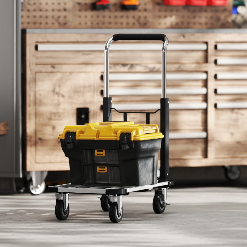HOMCOM Faltbarer Handwagen, 150 kg Belastbarkeit, erweiterbare Fläche, höhenverstellbarer Griff, für Kisten, Metall, Schwarz
