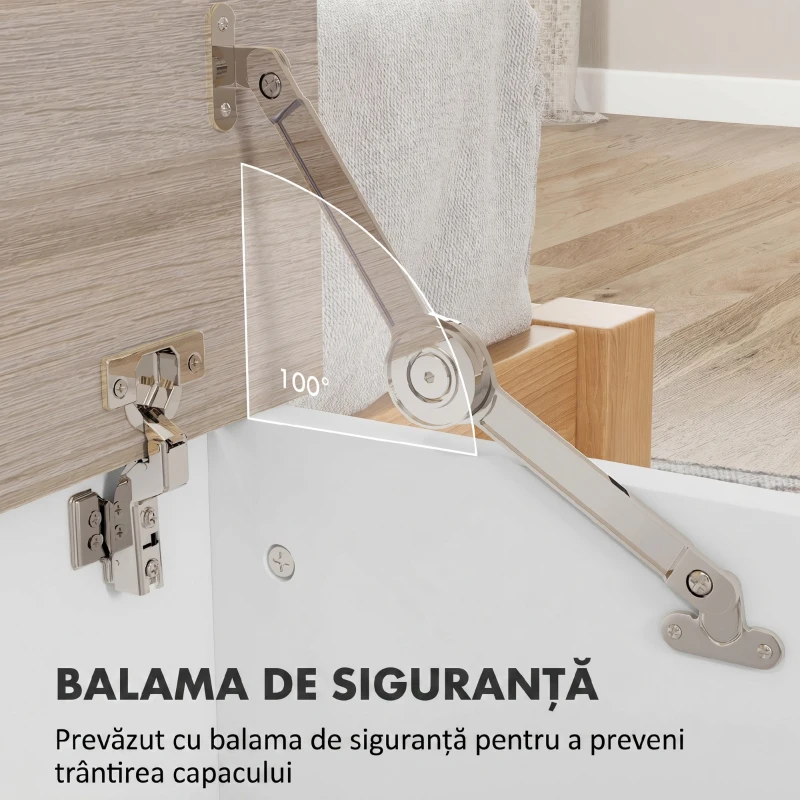HOMCOM Ladă de Depozitare pentru Interior 113L cu Capac Rabatabil din Lemn pentru Dormitor și Hol, 100 x 40 x 40 cm, Alb