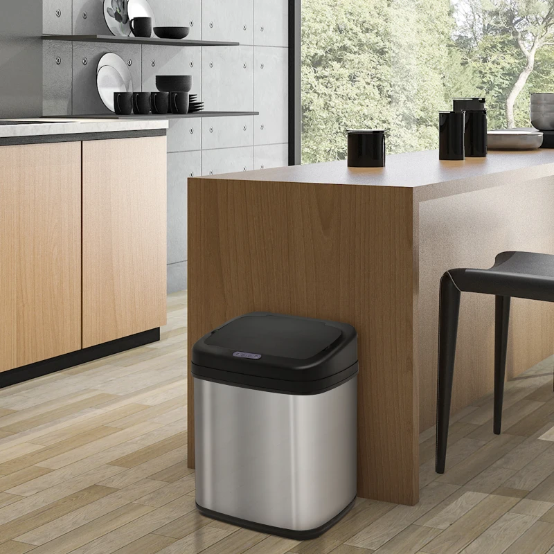 HOMCOM Sensor Mülleimer 20L Edelstahl Automatischer Mülleimer mit Bewegungssensor, Inneneimer 33 x 25 x 42,5 cm Silber+Schwarz