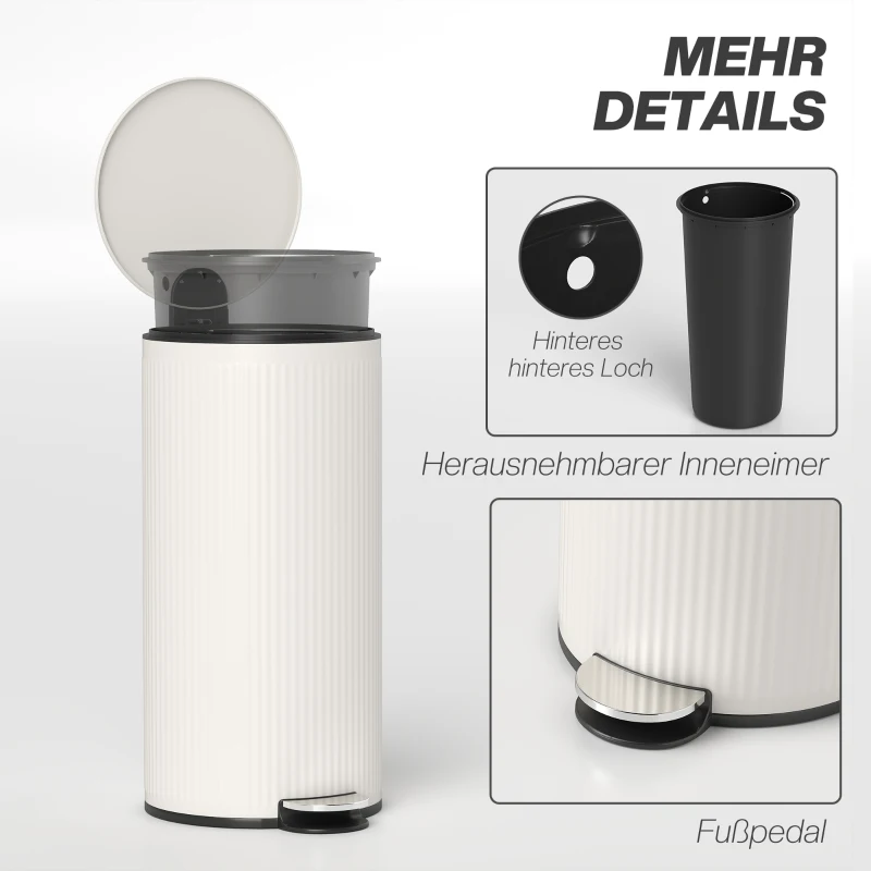 HOMCOM Mülleimer 30 L Treteimer mit Softclose-Deckel und Pedal, Inneneimer Metall, Schwarz, 36 x 30 x 60,5 cm
