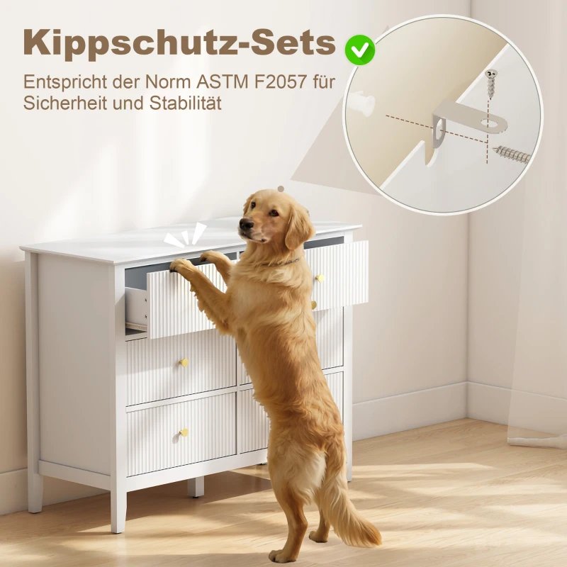 HOMCOM Kommode Sideboard mit 6 Schubladen Moderner Aufbewahrungsschrank für Wohnzimmer Schlafzimmer Flur 100 x 40 x 78 cm Weiß