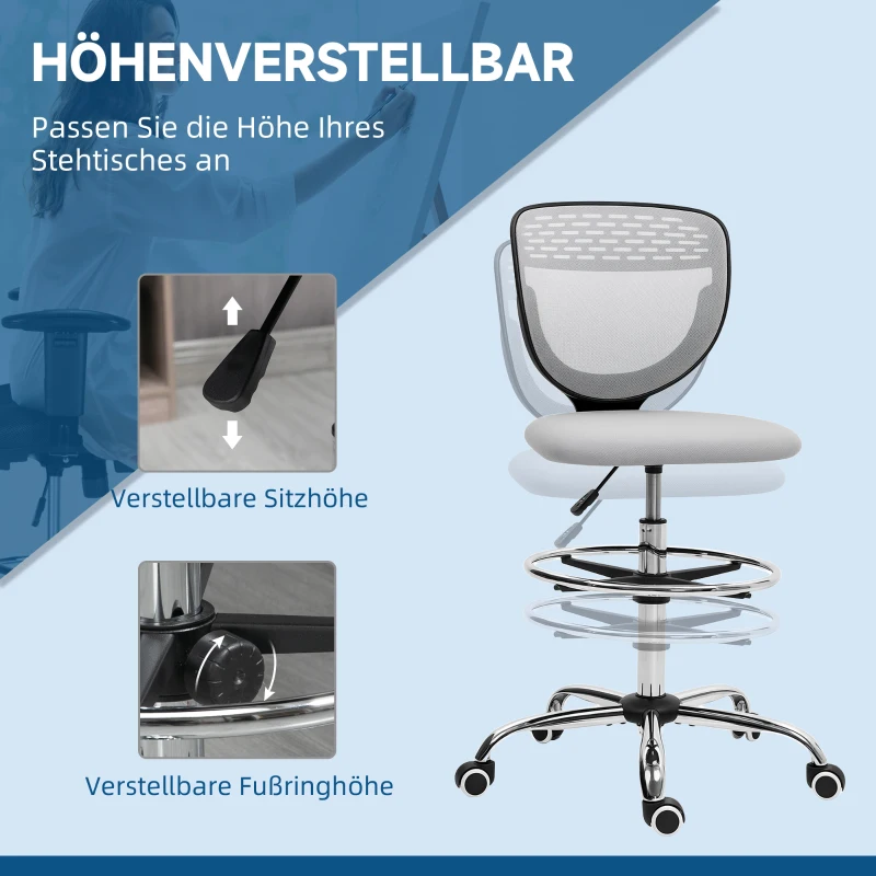 Vinsetto Bürostuhl, Arbeitsstuhl, Schreibtischstuhl, höhenverstellbar, gepolstert, Hellgrau
