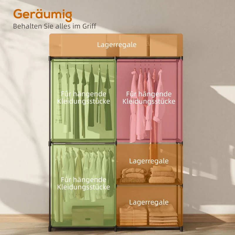 HOMCOM Stoffschrank Kleiderschrank mit Kleiderstange, Ablagen, für Schlafzimmer, Ankleidezimmer, 111 x 43 x 185 cm, Schwarz