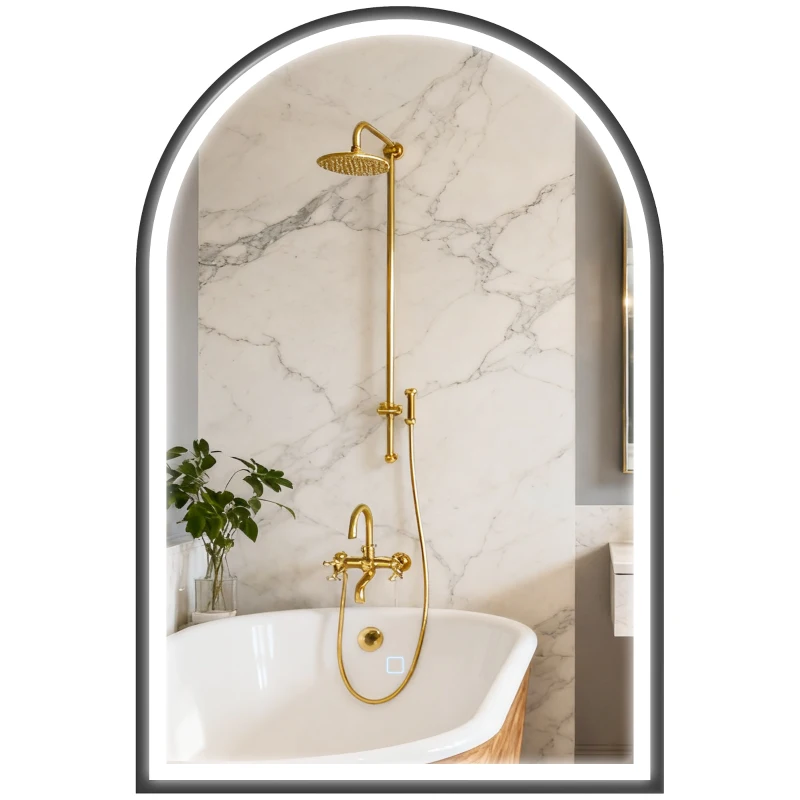 HOMCOM LED Badezimmerspiegel 60 x 90 cm mit Beleuchtung, Front- & Rückbeleuchtung, Memory-Funktion, Touch-Schalter, Schwarz