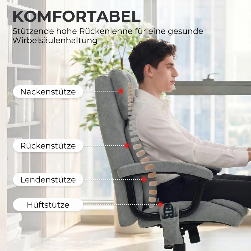 HOMCOM Ergonomischer Massage-Bürostuhl mit 4 Knetpunkten, Chefsessel mit hoher Butterfly-Rückenlehne, breitem Sitz, Grau