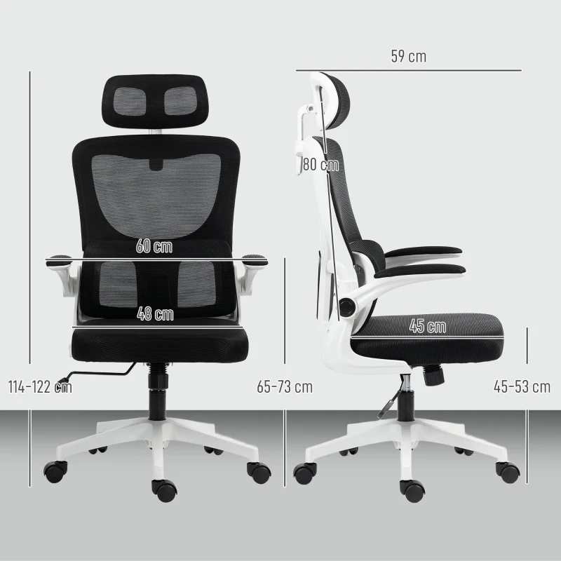 Vinsetto Bürostuhl, höhenverstellbar, verstellbare Kopfstütze, bis 120 kg, 60x59x114-122 cm, Schwarz