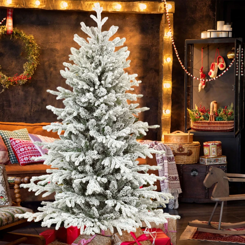 HOMCOM Künstlicher Weihnachtsbaum, 150cm Christbaum mit Schnee, 1162 Zweigen, klappbarem Metallständer