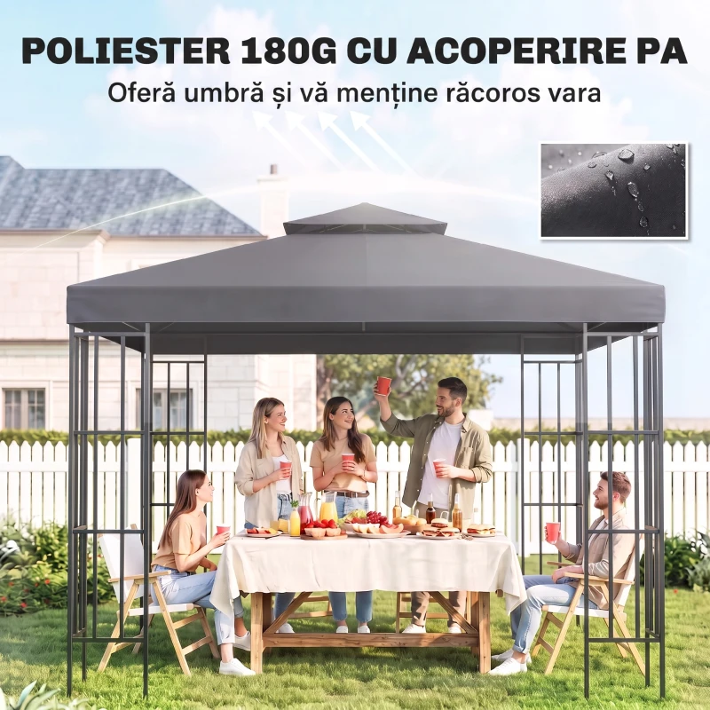 Outsunny Acoperiș de Rezervă pentru Foișor 3x3m cu Design pe Două Niveluri, Rezistent la Razele UV, Gri Închis