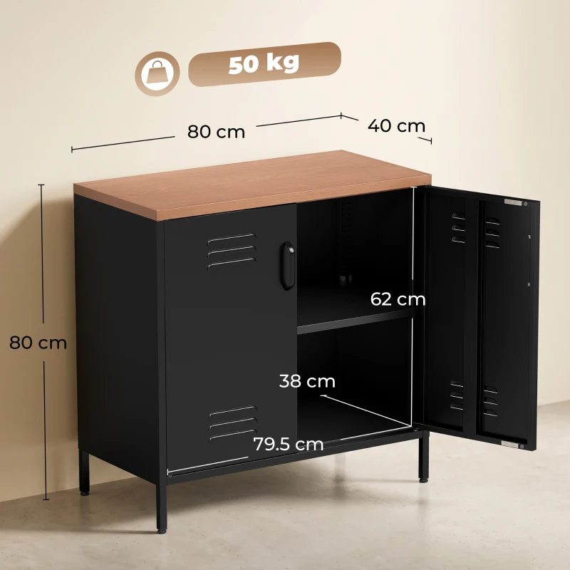 HOMCOM Bufet Metalic cu 2 Uși și Raft Reglabil, pentru Living sau Birou, Negru