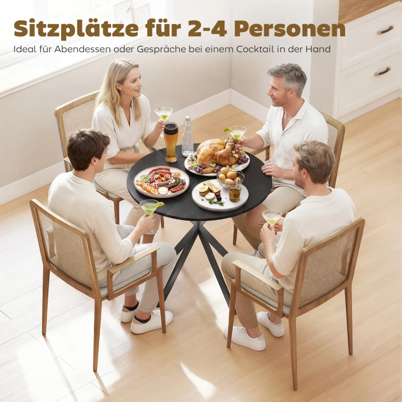 HOMCOM Runder Küchentisch, 80 cm, kompakte Tischplatte, Spanplatte, Metall, Schwarz