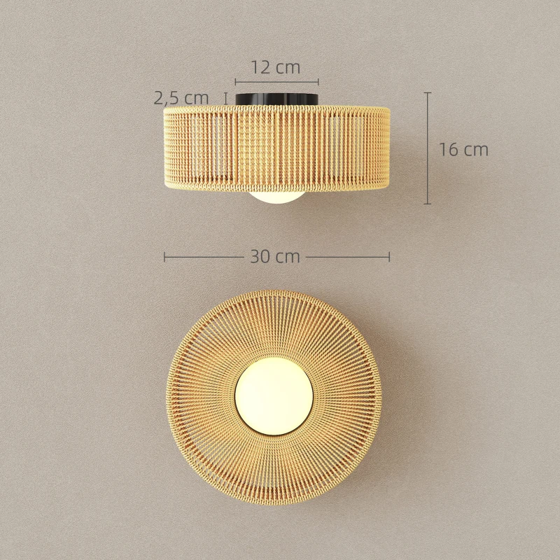 HOMCOM Deckenleuchte, Boho-Deckenlampe Hängend mit G9 LED Fassung, Lampenschirm aus Hanfseil Rund