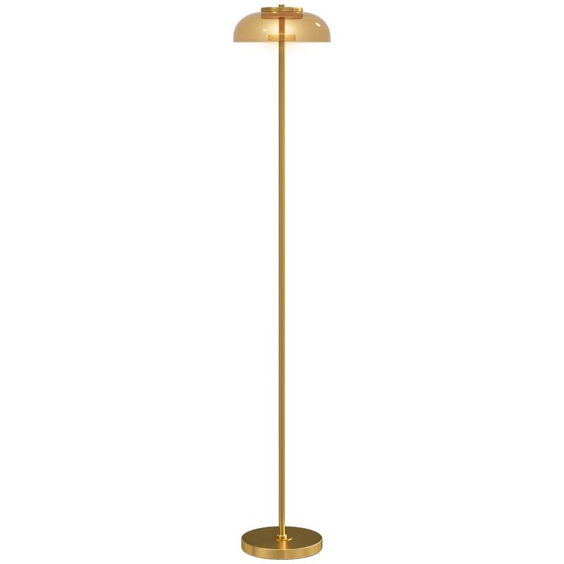 HOMCOM LED Stehlampe Wohnzimmer, Stehleuchte mit 3000 K warmem Licht, Fußschalter, 25 x 25 x 134 cm, Messing