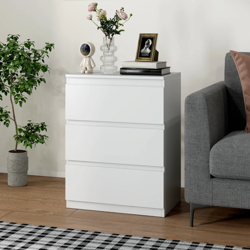 HOMCOM Kommode mit 3 Schubladen, für Wohnzimmer, Schlafzimmer, Flur, Spanplatte, Weiß