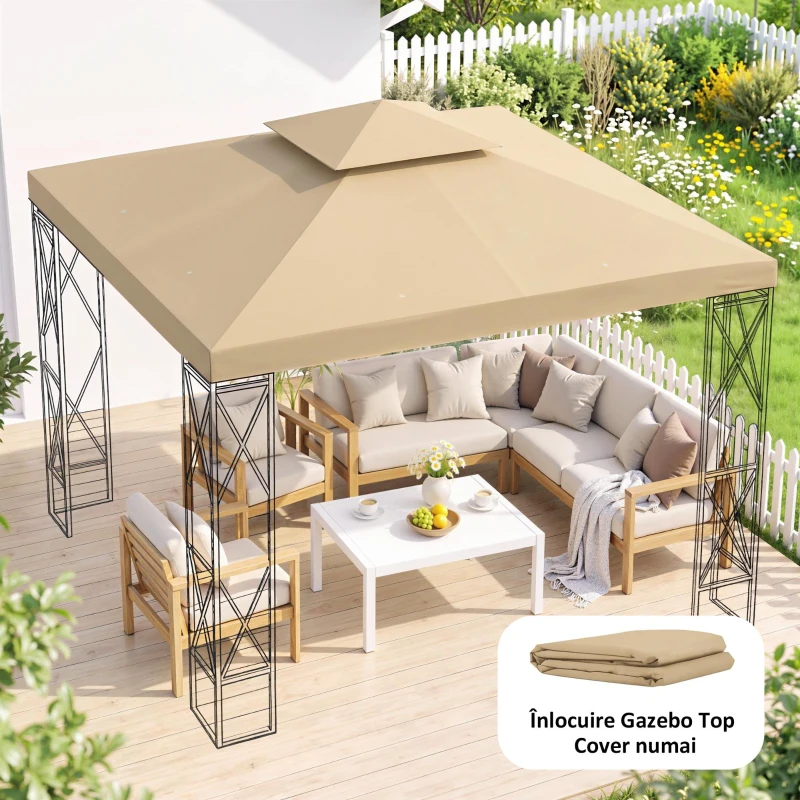 Outsunny Acoperiș de Rezervă pentru pavilion de Grădină Pânză de Rezervă pentru pavilion tonel Tendă 3 x 3 m Bej