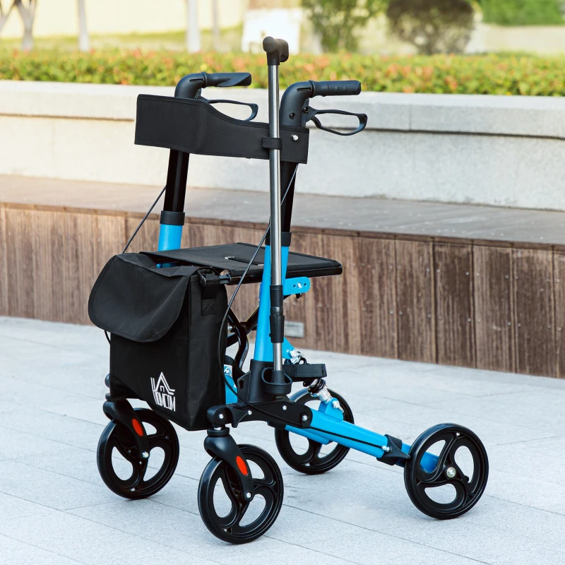 HOMCOM Andarilho Idosos Dobrável de Alumínio com Altura Ajustável Travão e Bolsa de Transporte 66x65x80-93 cm Preto e Azul