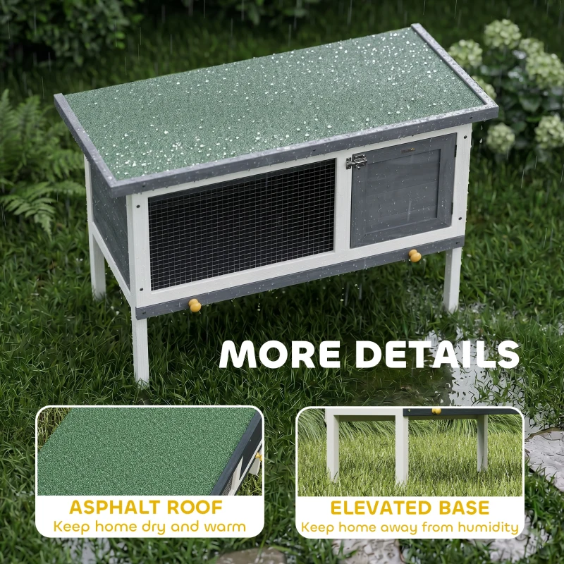 PawHut Wooden Rabbit Hutch, Guinea Pig Hutch with Asphalt Roof, Outdoor Elevated Bunny House for Rabbits, Chinchillas
