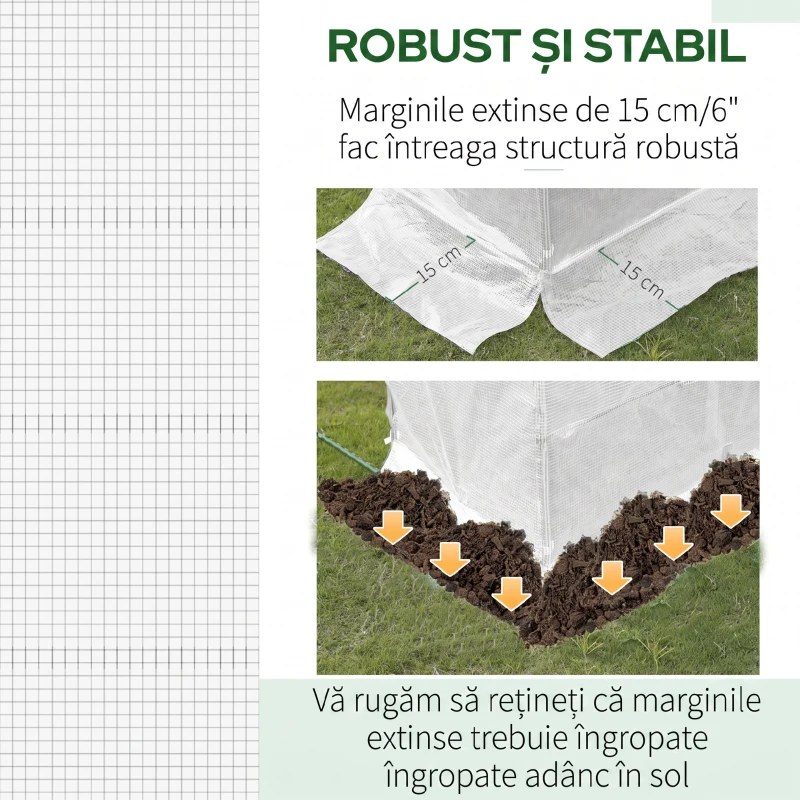Outsunny Folie Sere din PE cu 6 Ferestre, Ușă Rulantă și Margini Îngropate, 3x2x2 m, Alb