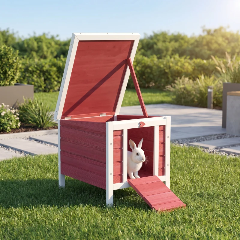 PawHut Wooden Rabbit Hutch 51 x 42 x 43 cm, Red
