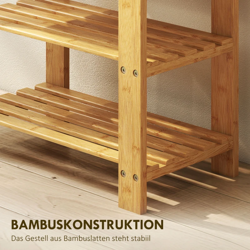HOMCOM Schuhbank aus Bambus, Schuhregal mit 2 Ablagen, Sitzfläche, für Flur, Eingangsbereich, 50x28x45cm, Natur