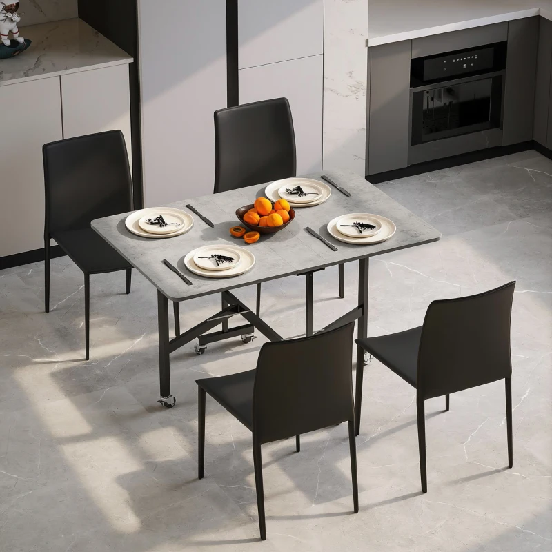 HOMCOM Esstisch für 4-6 Personen, Klapptisch mit Rollen, Stahlgestell, 52,5-120 x 80 x 73 cm, Grau(m-2)