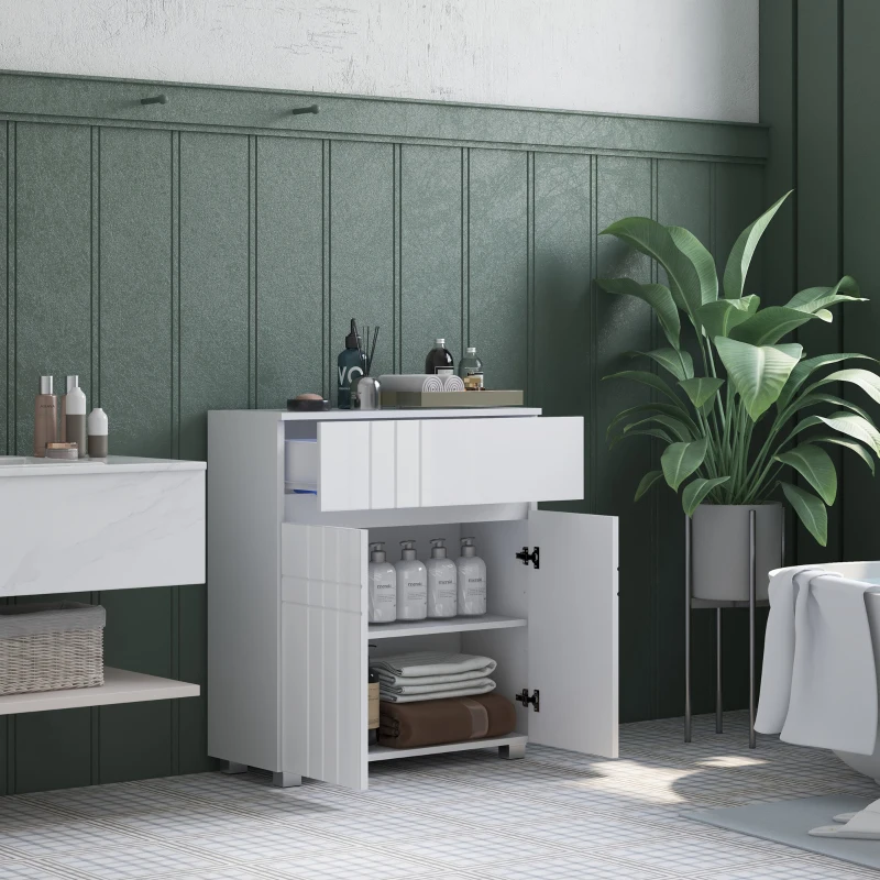 kleankin Mueble de Almacenamiento para baño con patas armario 2 puertas 1 cajón estante ajustable Blanco lacado