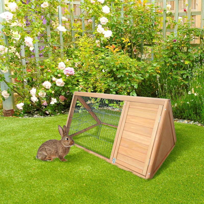 PawHut Clapier triangulaire de sol enclos extérieur niche double porte convient aux lapins poules tortue terrestre dim. 116L x 62,2l x 52,5H cm bois massif pin