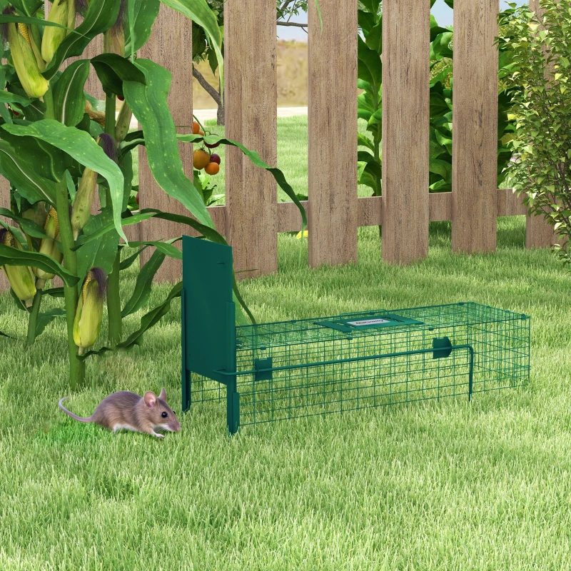 Outsunny Cușcă Capcană pentru Animale Mici cu O Ușă și Mâner, 80x25x30 cm, Verde Închis