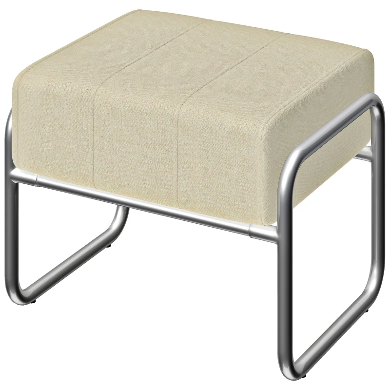 HOMCOM Fußhocker Sitzhocker Dick Gepolstert Hocker mit Chenille-Stoff Stahlbeinen für Schlafzimmer, Beige