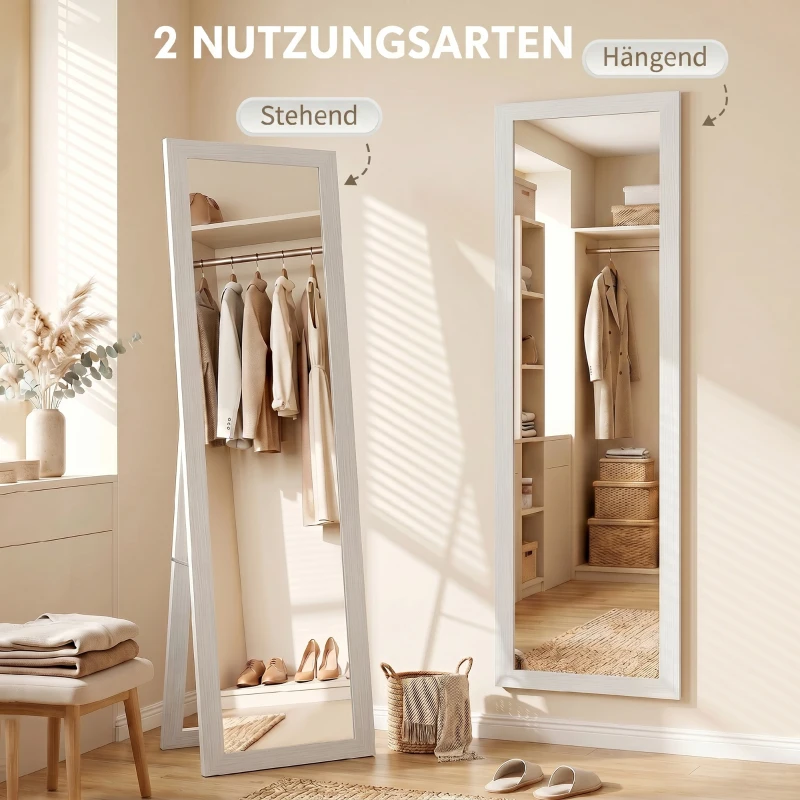 HOMCOM Standspiegel, Ganzkörperspiegel mit Ständer, freistehender Wandspiegel, 37 x 157 cm, Weiß