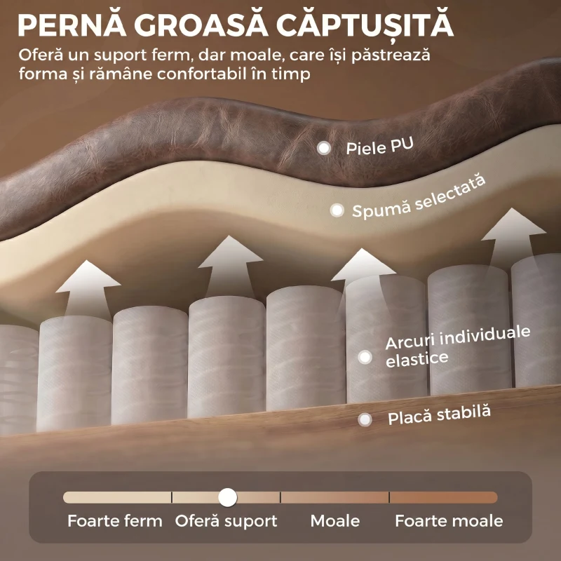HOMCOM Fotoliu din Piele Ecologică PU cu Șezut Generos, Cotiere și Picioare din Lemn de Eucalipt, Maro
