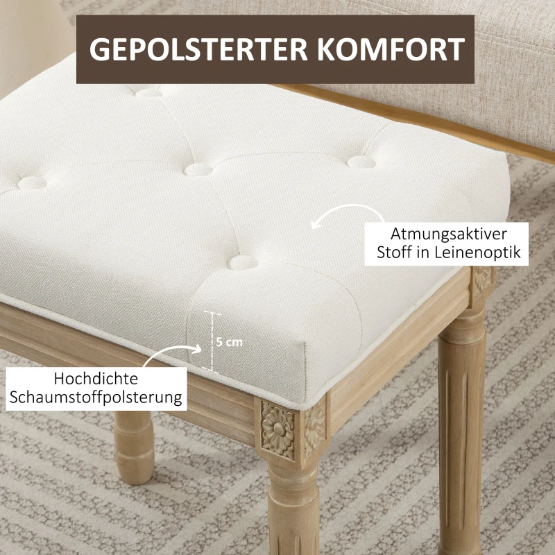 HOMCOM Leinen Sitzhocker, Polsterbank, Fußbank mit gepolstertem Sitz, Holzbeine, 42 x 32 x 46,5 cm, Beige