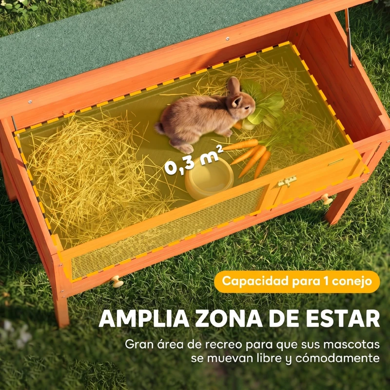 PawHut Conejera de Madera Jaula para Conejos Medianos con Techo Asfáltico Abatible Bandeja Extraíble Puerta Naranja