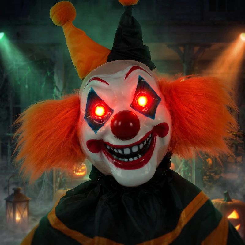 HOMCOM 190cm Life Size Animated Clown Halloween Decoration, Scary Halloween Animatronics Decor with Sound Touch Activated