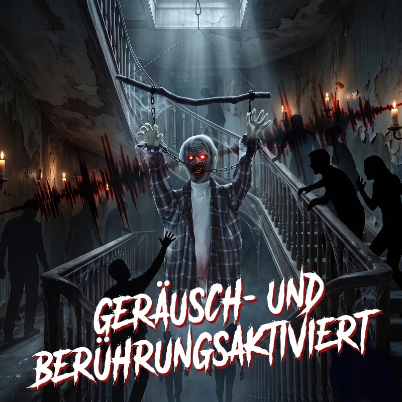 HOMCOM 110 cm animierte hängende Halloween-Deko, schreiender Zombie, Sound- & Berührungsaktivierung, rote LED-Augen