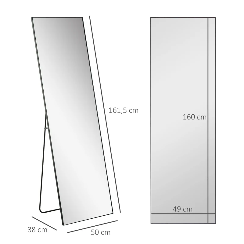 HOMCOM Großer Standspiegel, Wandspiegel, Ganzkörperspiegel, 161,5 cm, Silber