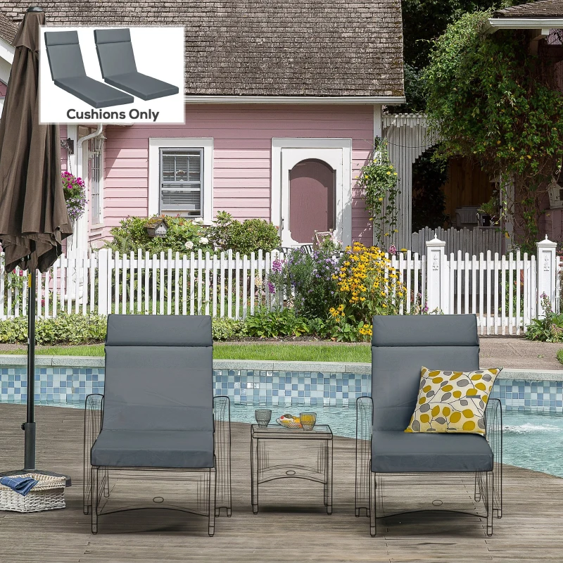 Outsunny Set of 2 Sun Lounger Cushions - Replacement Cushions for Rattan Furniture with Ties, 196 x 55 cm, Cushion ONLY, Dark Grey