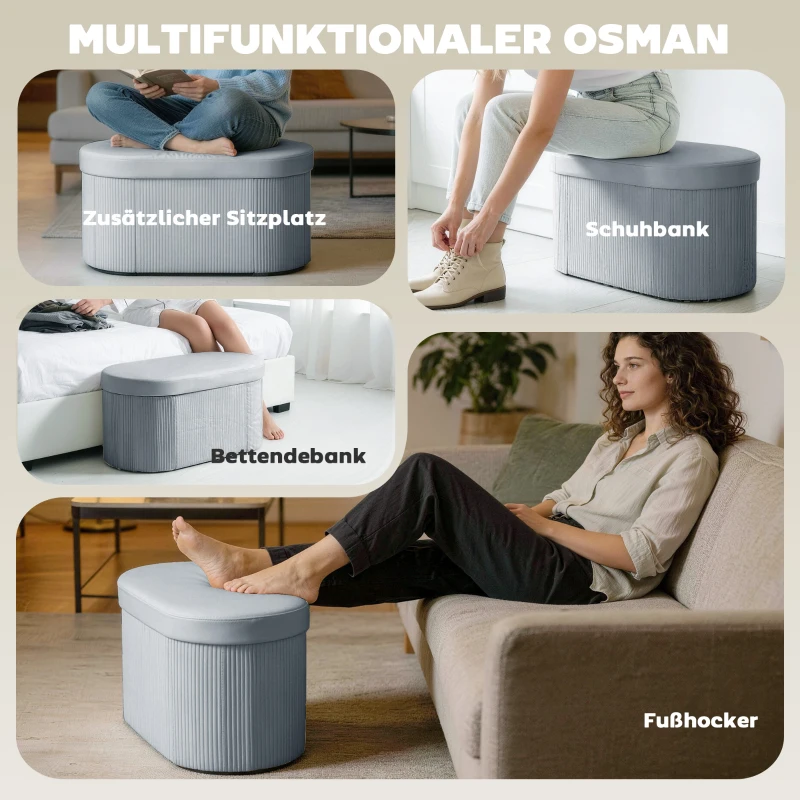 HOMCOM Sitzbank mit Stauraum Klappbar Polsterbank mit Samt-Optik für Wohnzimmer 76 x 38 x 35 cm Dunkelgrau
