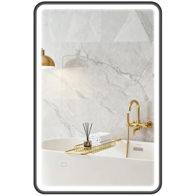 HOMCOM 90 x 60 cm LED-Badezimmerspiegel, Lichter, 3 Farben, dimmbar, Memory-Funktion, horizontal und vertikal, Schwarz