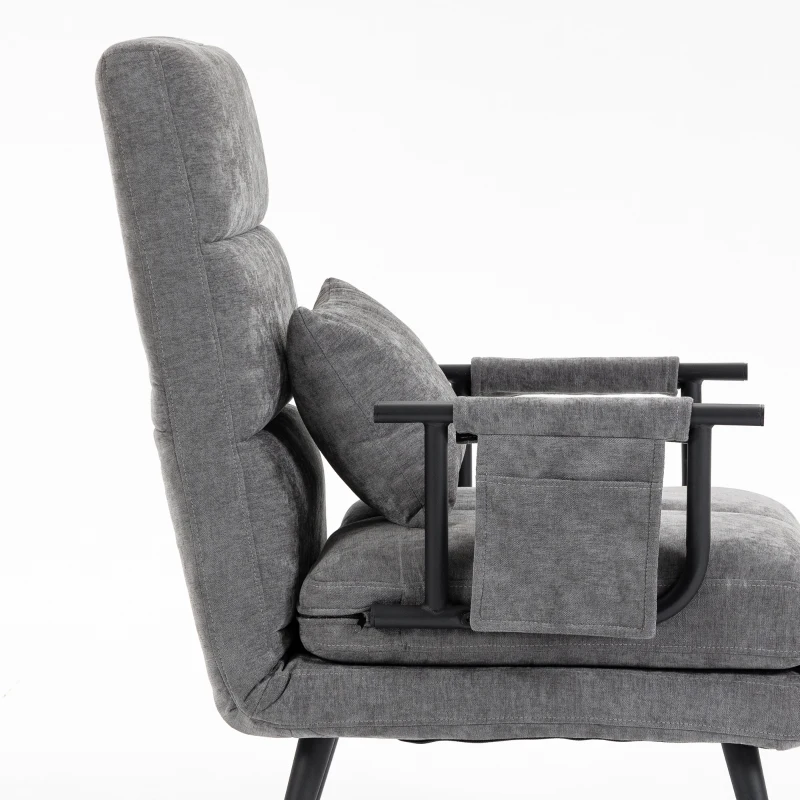HOMCOM Sillón Cama Individual de Chenilla Plegable 3 en 1 con Respaldo Click-Clack Gris